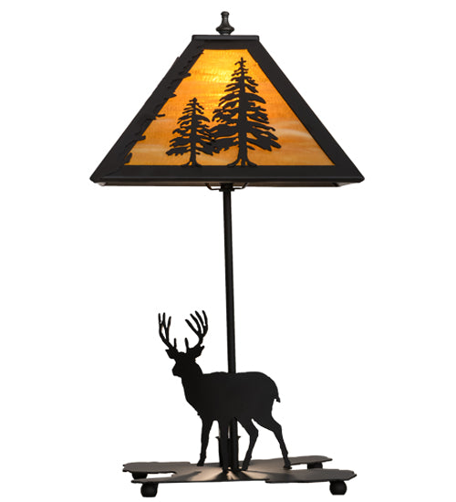 Black High Deer Forest Pine Table Lamp Front | The Cabin Shack