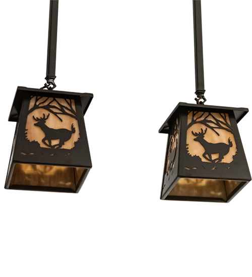 Dark Bronze Long Double Woodland Deer Trail Mountain Pendant No Light | The Cabin Shack