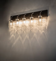 40" Wide 5 Clear Glass Mason Jar Vanity Light | The Cabin Shack