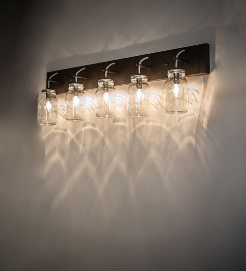40" Wide 5 Clear Glass Mason Jar Vanity Light | The Cabin Shack