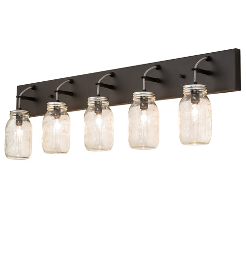 40" Wide 5 Clear Glass Mason Jar Vanity Light 6 | The Cabin Shack