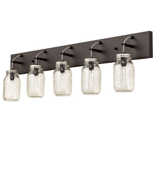 40" Wide 5 Clear Glass Mason Jar Vanity Light 3 | The Cabin Shack