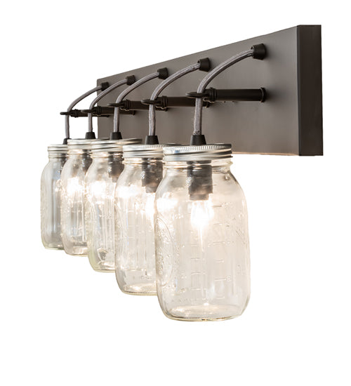 40" Wide 5 Clear Glass Mason Jar Vanity Light 2 | The Cabin Shack