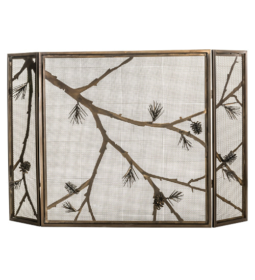 62" Wide Copper Forest Pine Fireplace Screen | The Cabin Shack