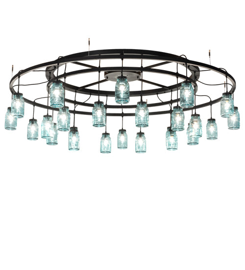75" Wide 24 Blue Glass Mason Jar Pendant Chandelier | The Cabin Shack