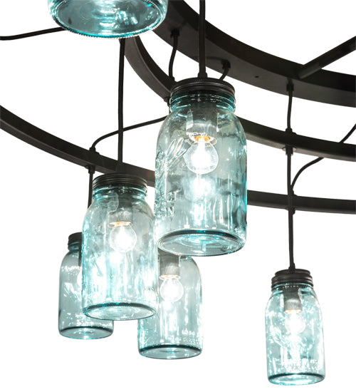 75" Wide 24 Blue Glass Mason Jar Pendant Chandelier 3 | The Cabin Shack