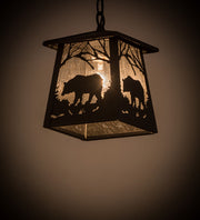 7" Square Clear Glass Forest Bear Pendant | The Cabin Shack