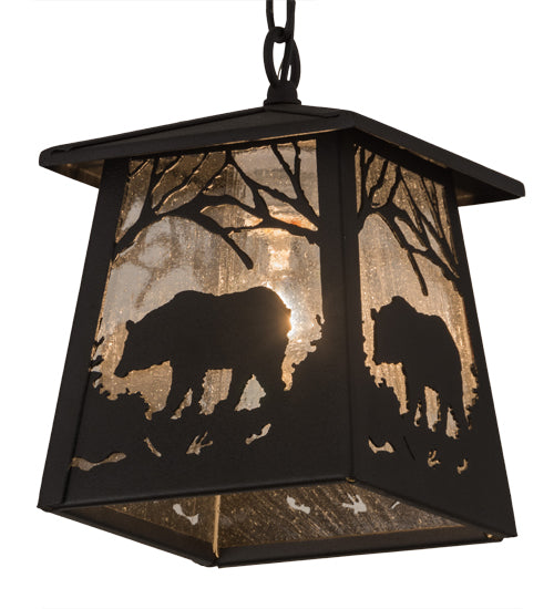 7" Square Clear Glass Forest Bear Pendant 3 | The Cabin Shack