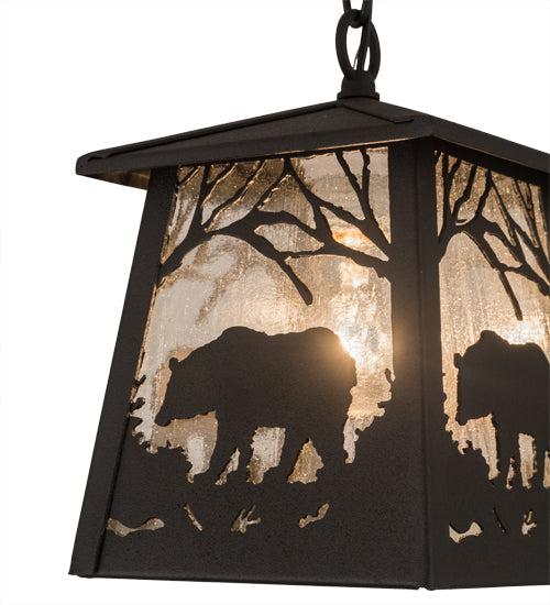 7" Square Clear Glass Forest Bear Pendant 2 | The Cabin Shack