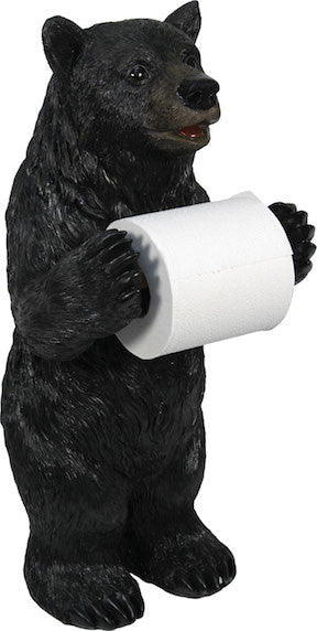 Black Bear Toilet Bowl Cleaner Brush & Holder Cabin Log Lodge
