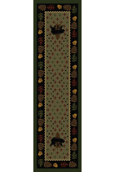 Cabin Rugs | Patchwork Bear Green Lodge Rug Runner | The Cabin Shack