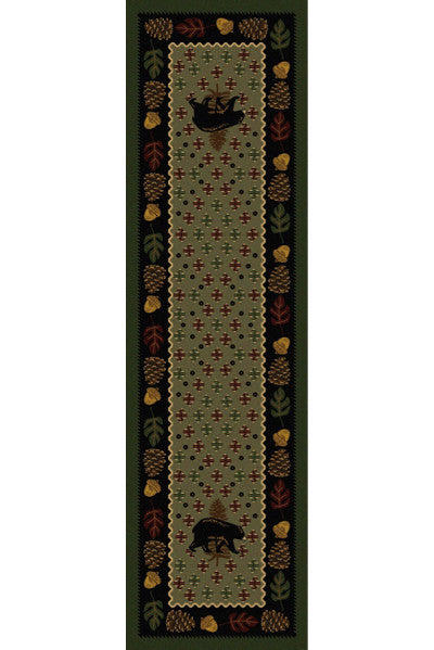 Cabin Rugs | Patchwork Bear Green Lodge Rug Runner | The Cabin Shack