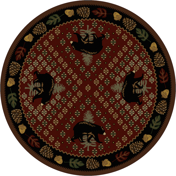 Cabin Rugs | Patchwork Bear Red Lodge Rug Round | The Cabin Shack