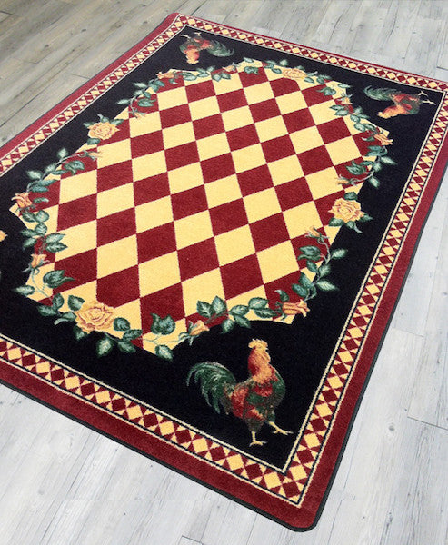 Rooster Kitchen Red Rustic Lodge Rug | The Cabin Shack