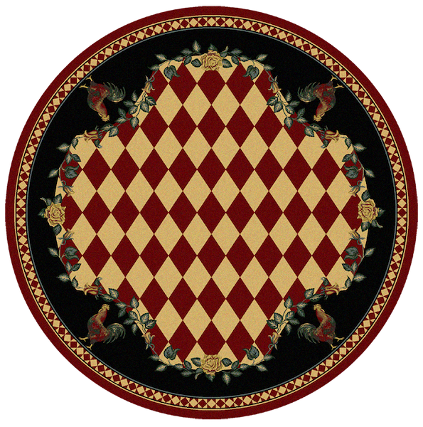 Rooster Kitchen Red Rustic Lodge Rug Round | The Cabin Shack