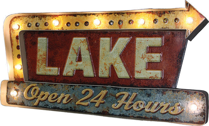 Cabin Decor - Vintage Lake LED Metal Sign - The Cabin Shack