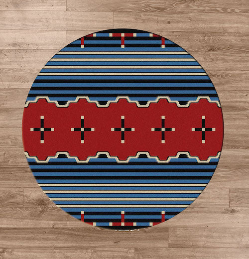Native Cross Blue Rug Round | The Cabin Shack